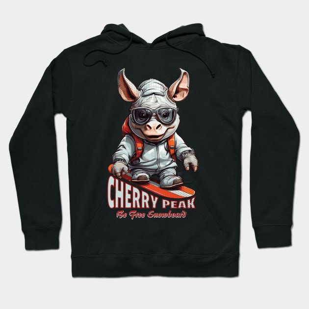 Cute Rhinoceros Cherry Peak Snowboard Hoodie by Surrealcoin777